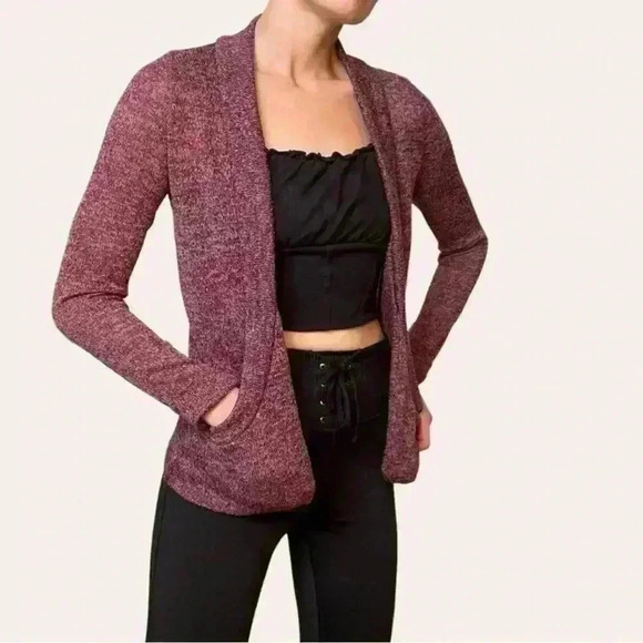 Kirra‎ Purple Open Front Cardigan Sweater Size Large Long Cuffed Sleeve Pockets - Picture 12 of 14